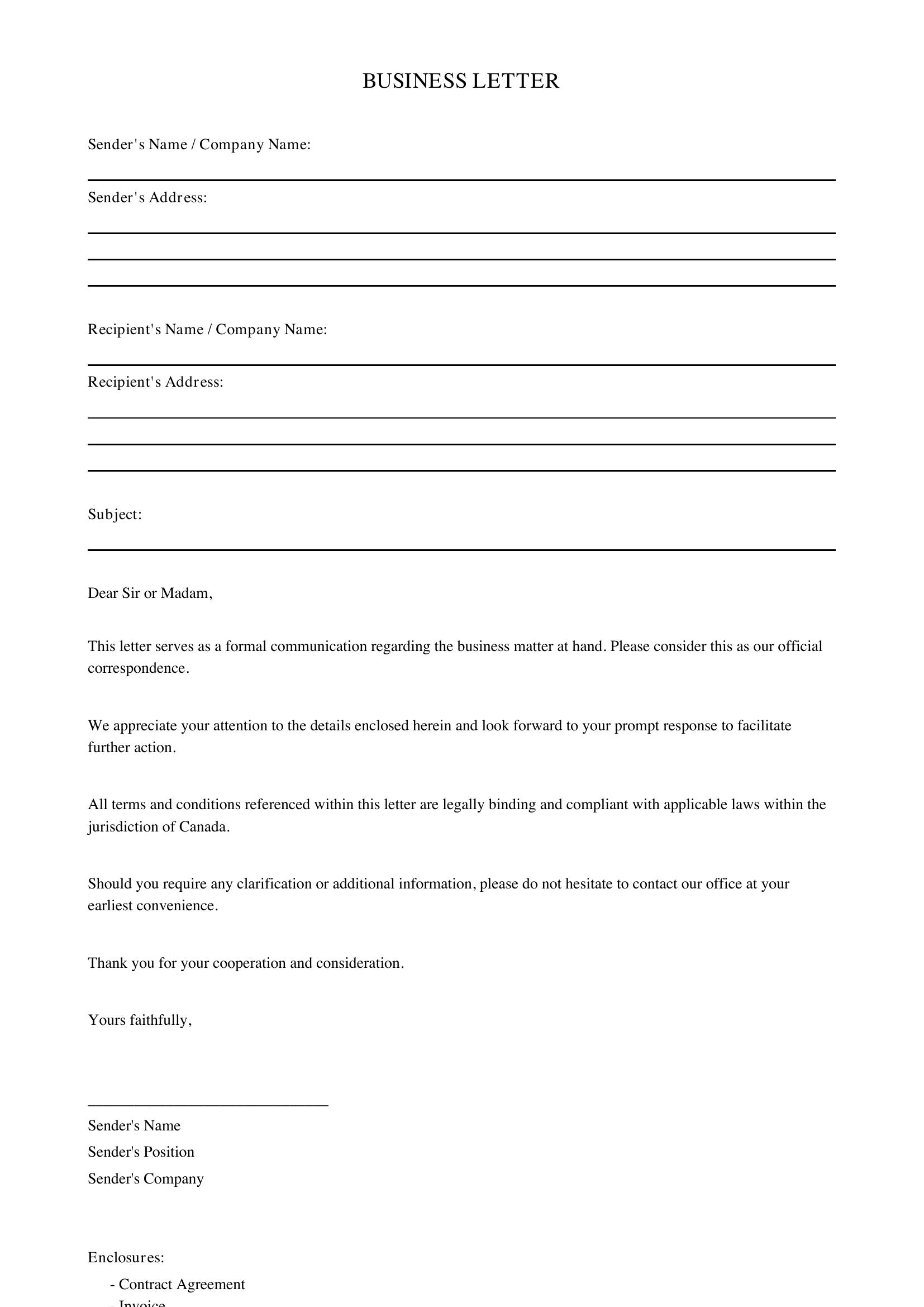 Business Letter Template - Canada