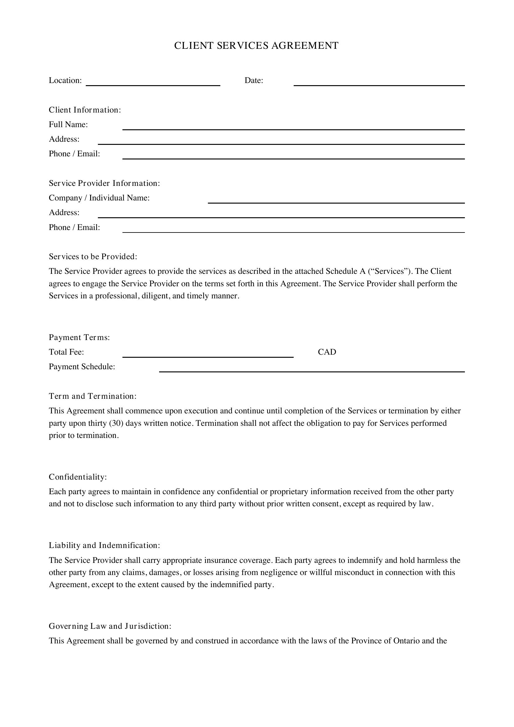 Client Contract Template - Canada