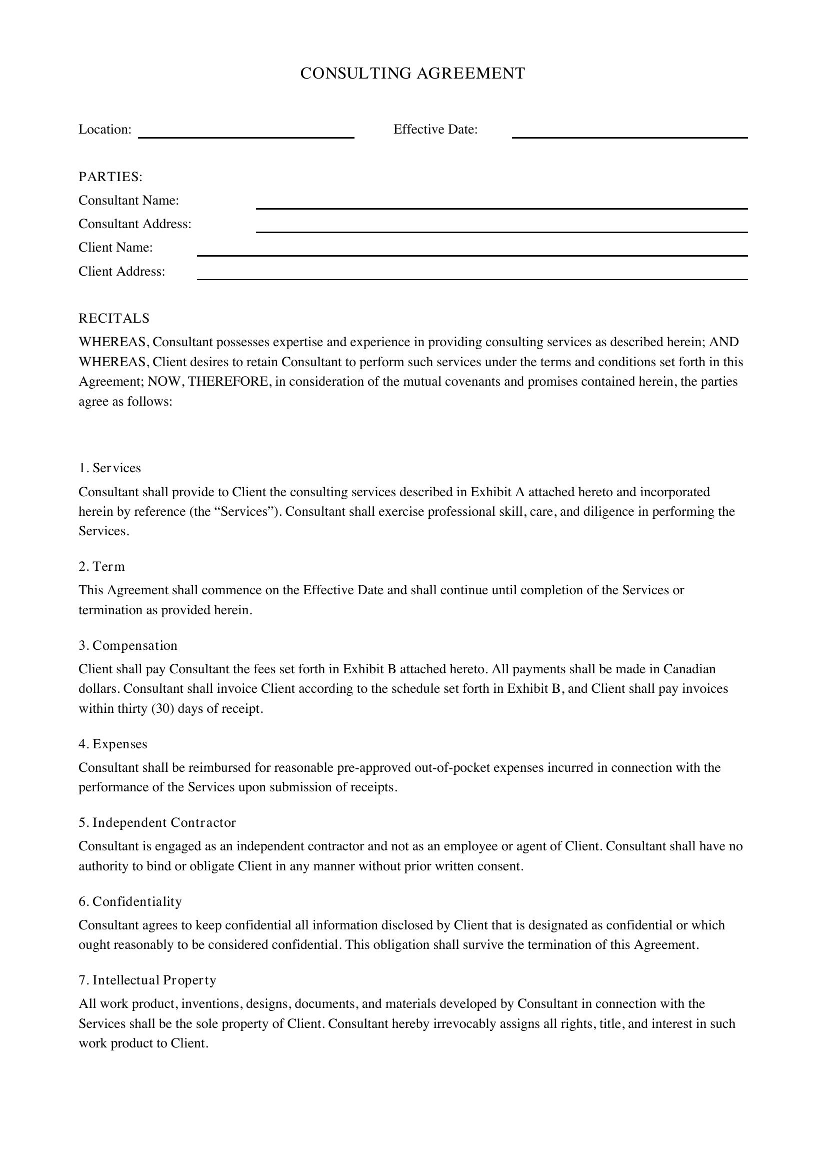 Consulting Agreement Template - Canada
