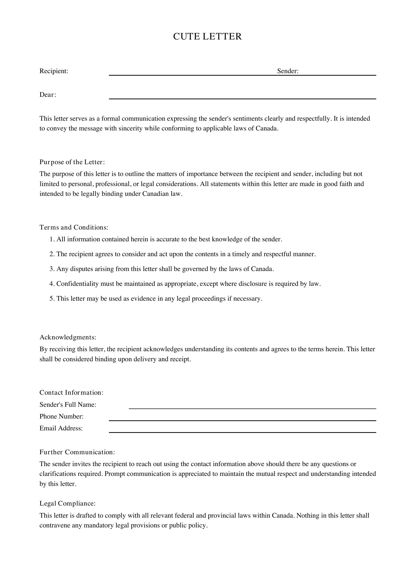 Cute Letter Template - Canada