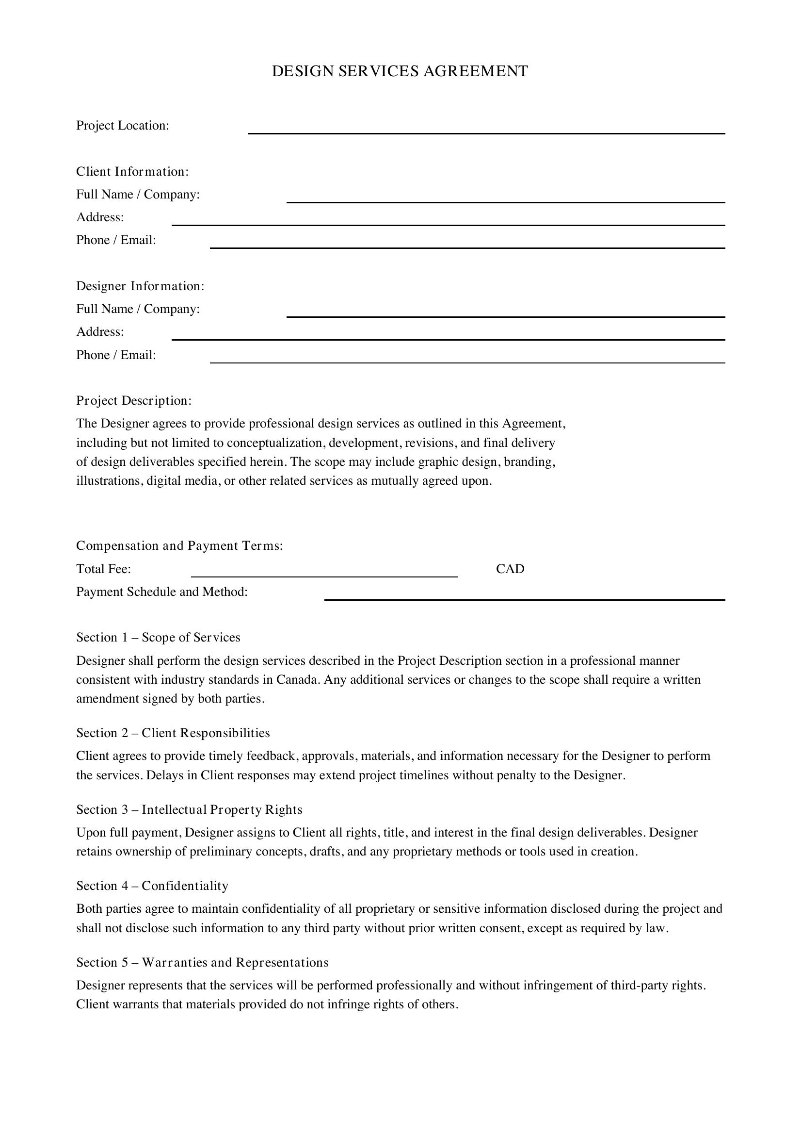Design Contract Template - Canada