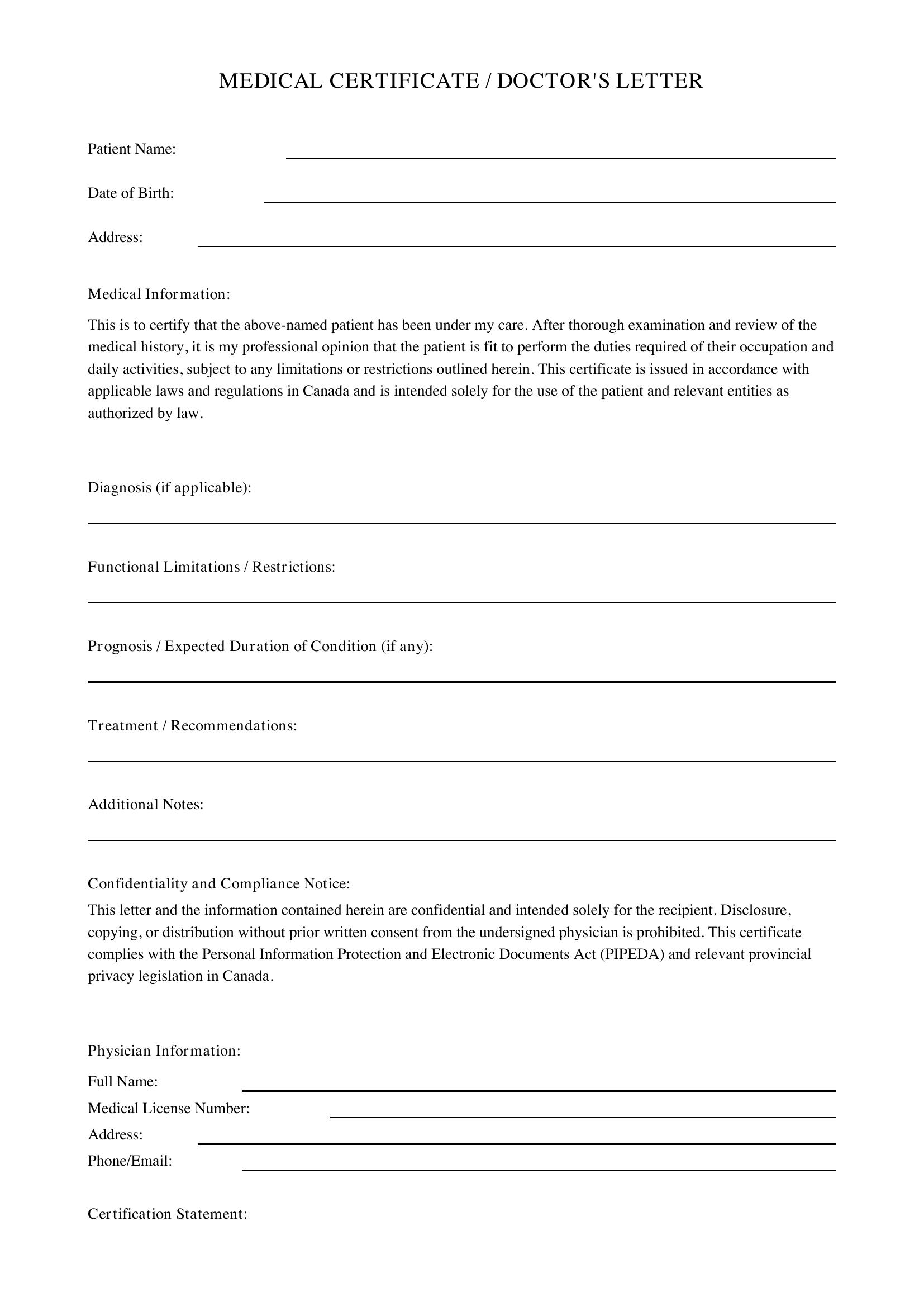 Doctors Letter Template - Canada