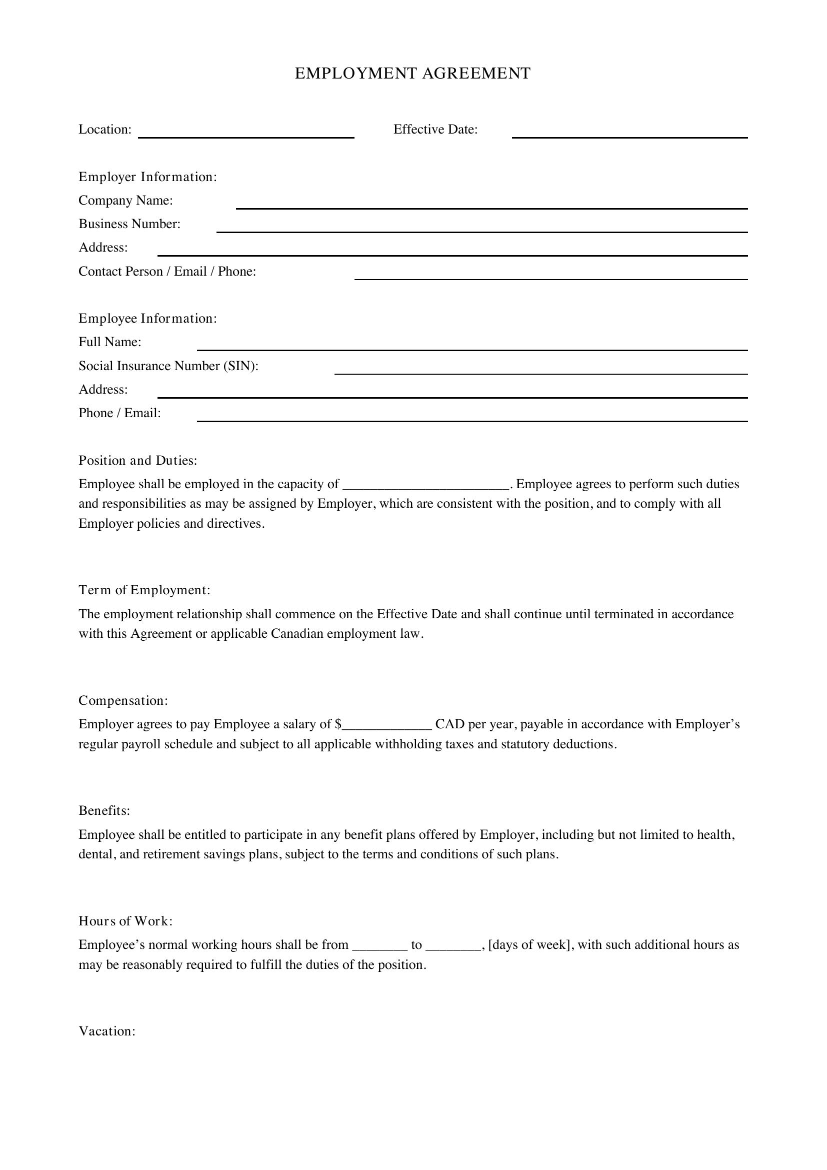 Employee Contract Template - Canada