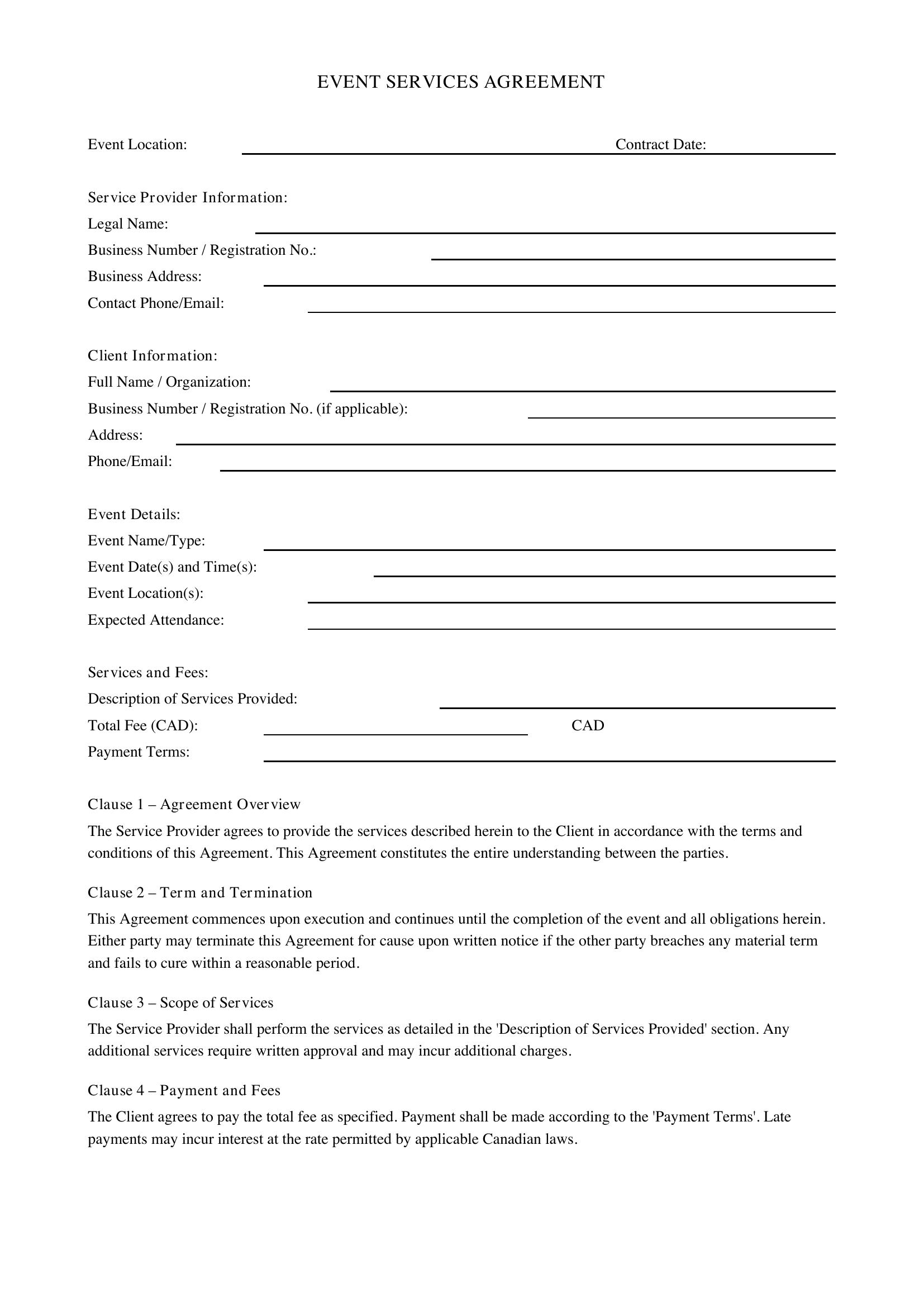 Event Contract Template - Canada