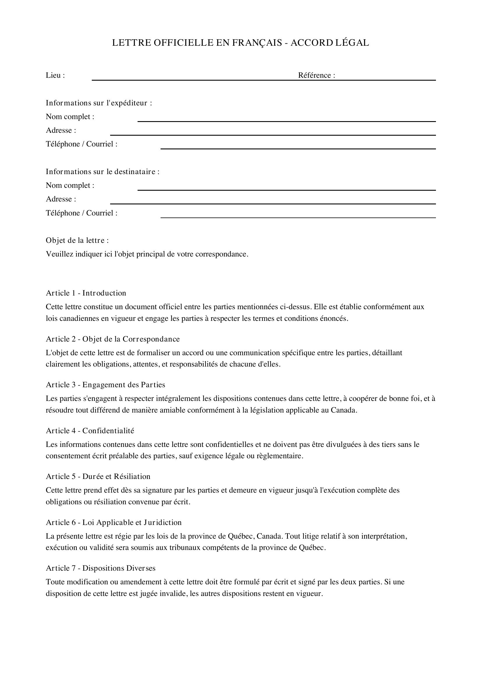 French Letter Template - Canada