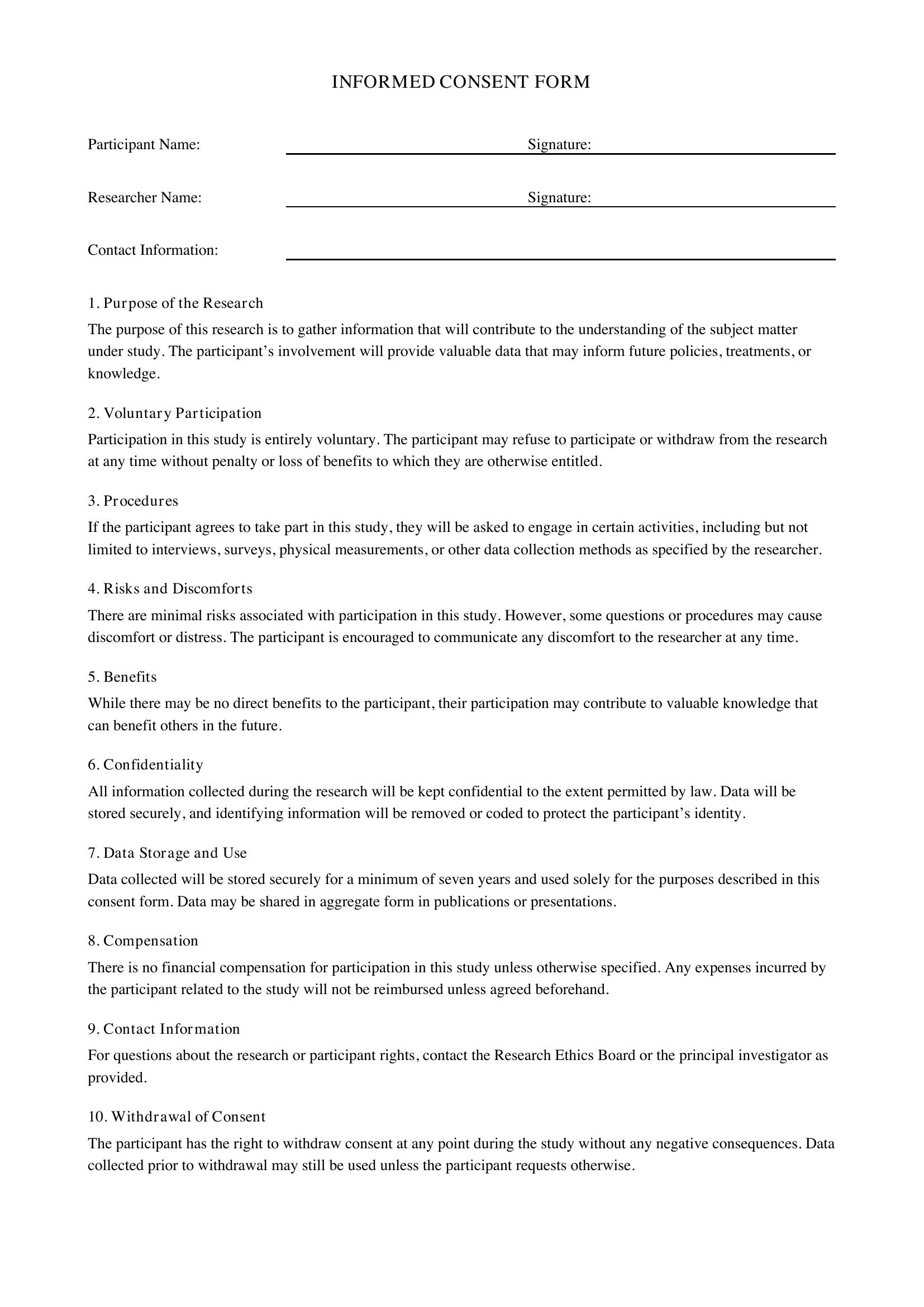 Informed Consent Form Template - Canada