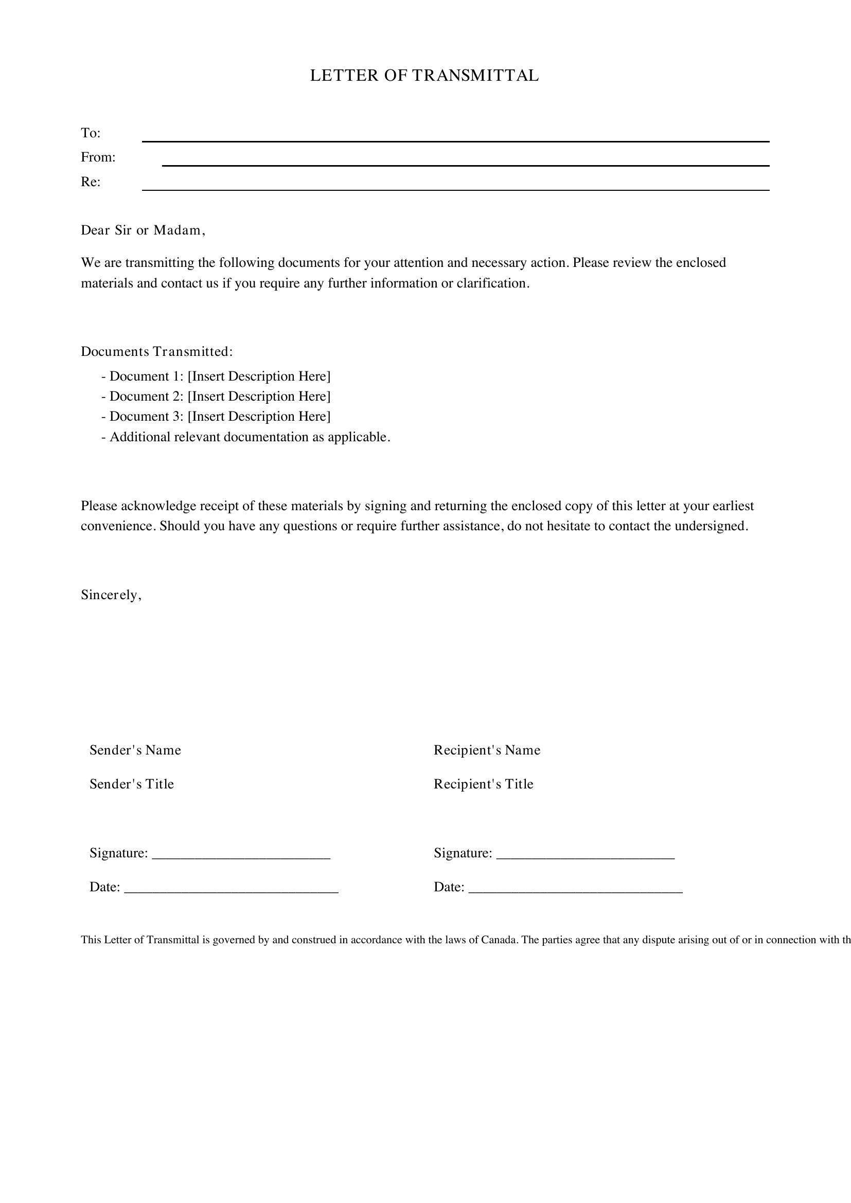 Letter Of Transmittal Template - Canada