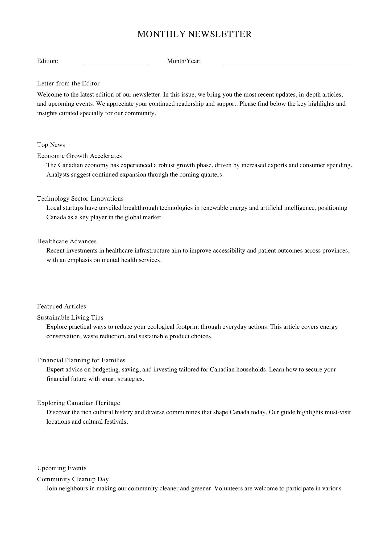 News Letter Template - Canada
