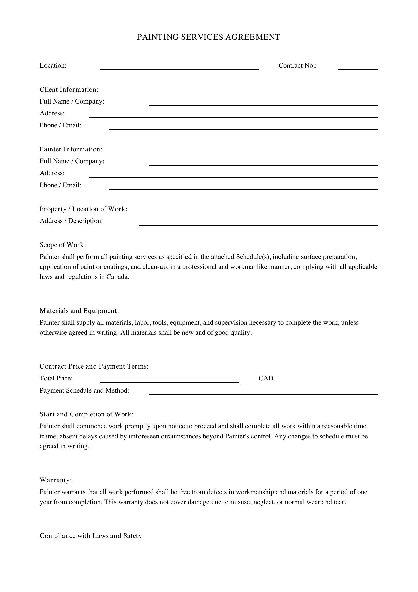 Painting Contract Template - Canada
