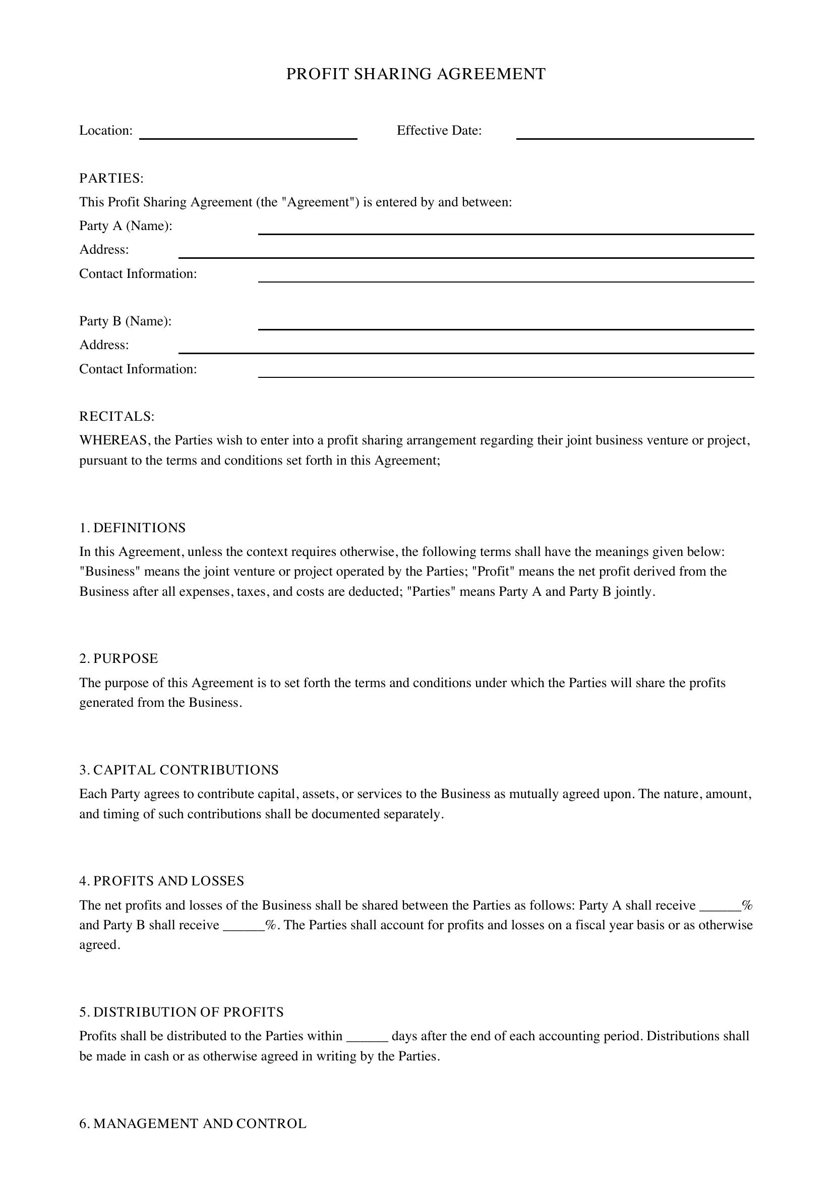 Profit Sharing Agreement Template - Canada