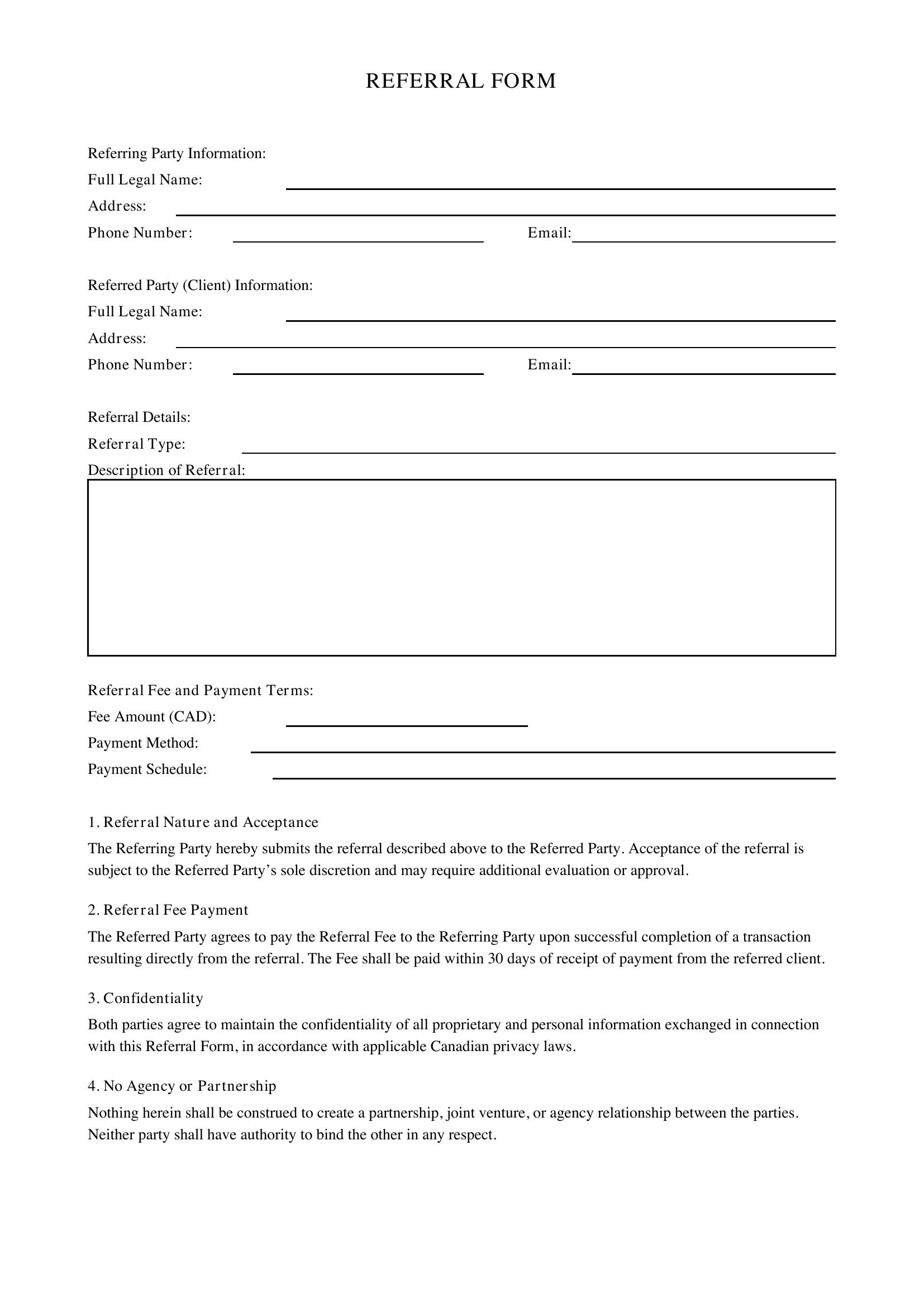 Referral Form Template - Canada