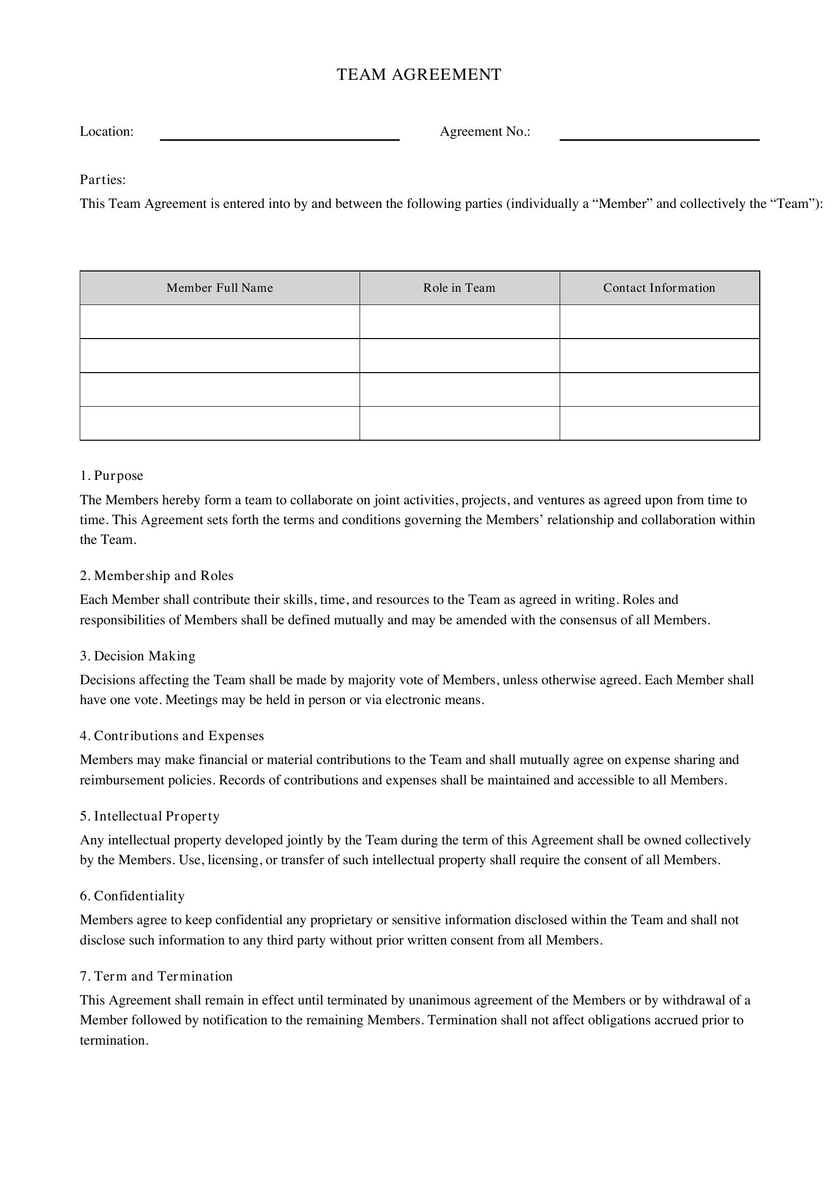 Team Agreement Template - Canada