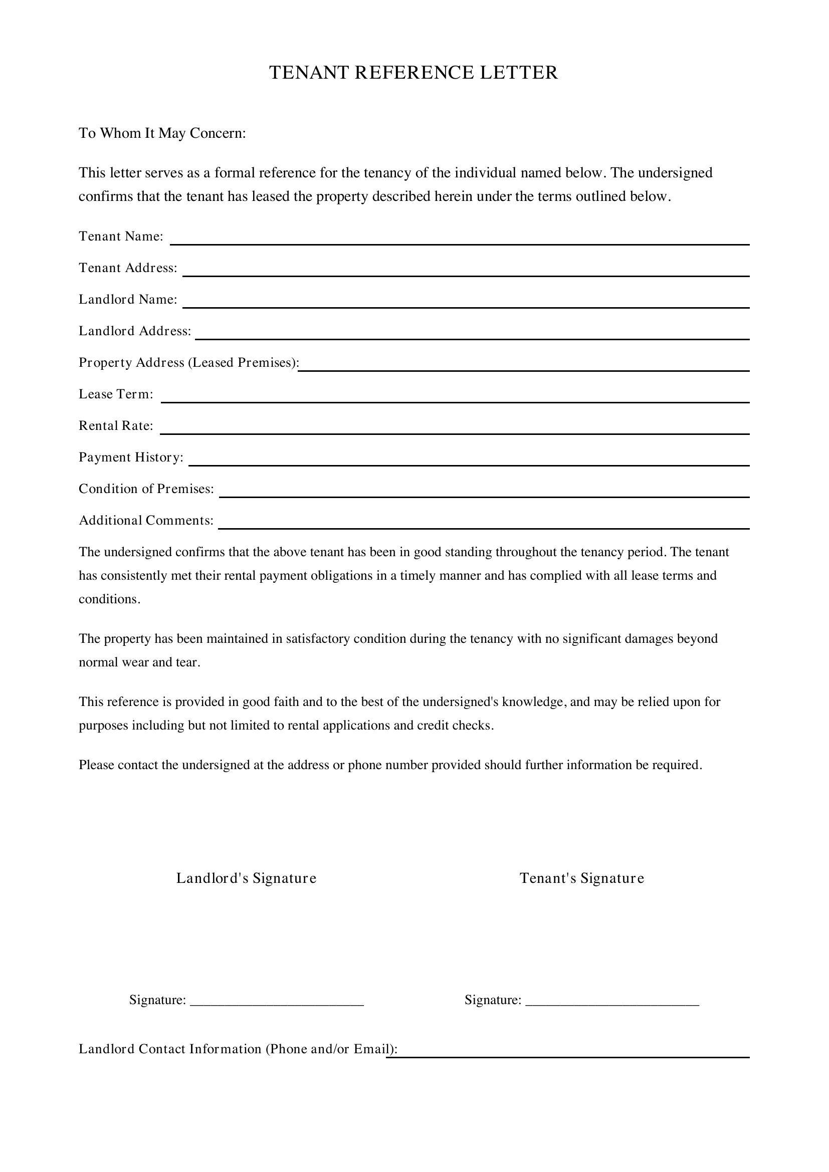 Tenant Reference Letter Template - Canada
