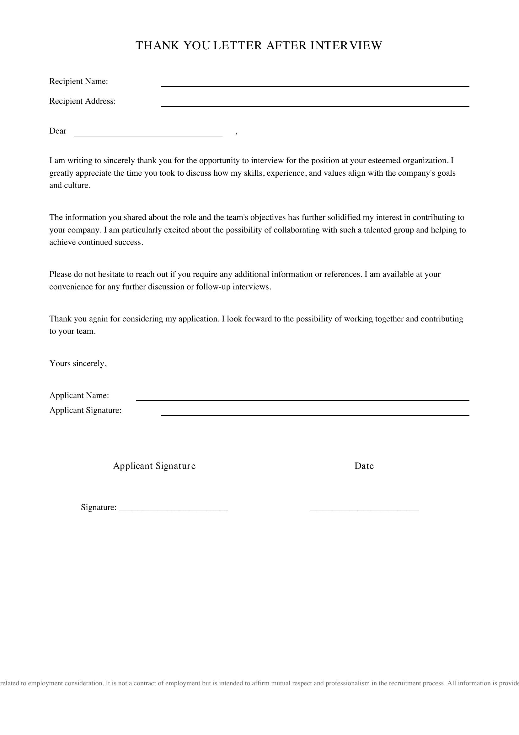 Thank You Letter After Interview Template - Canada
