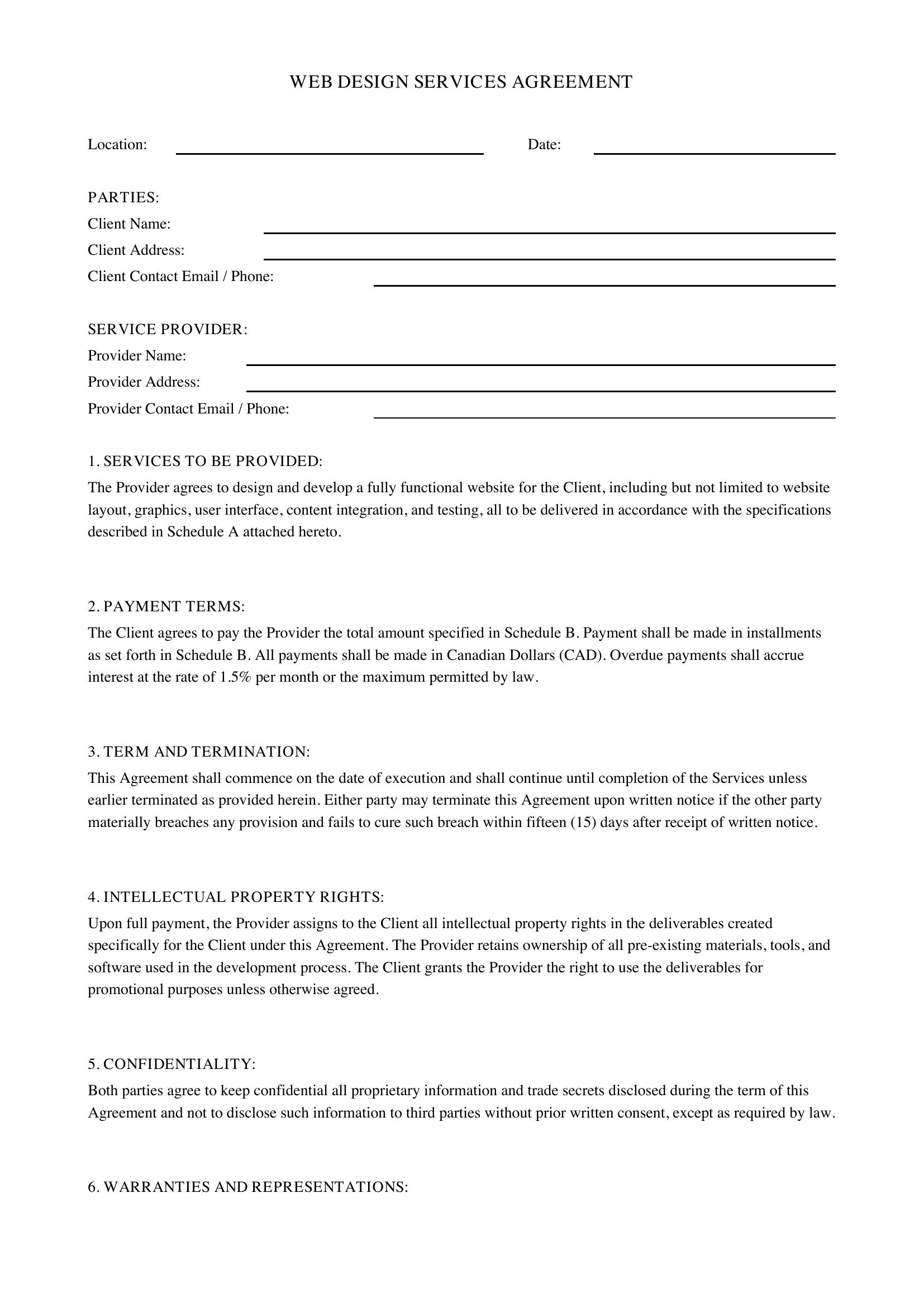 Web Design Contract Template - Canada